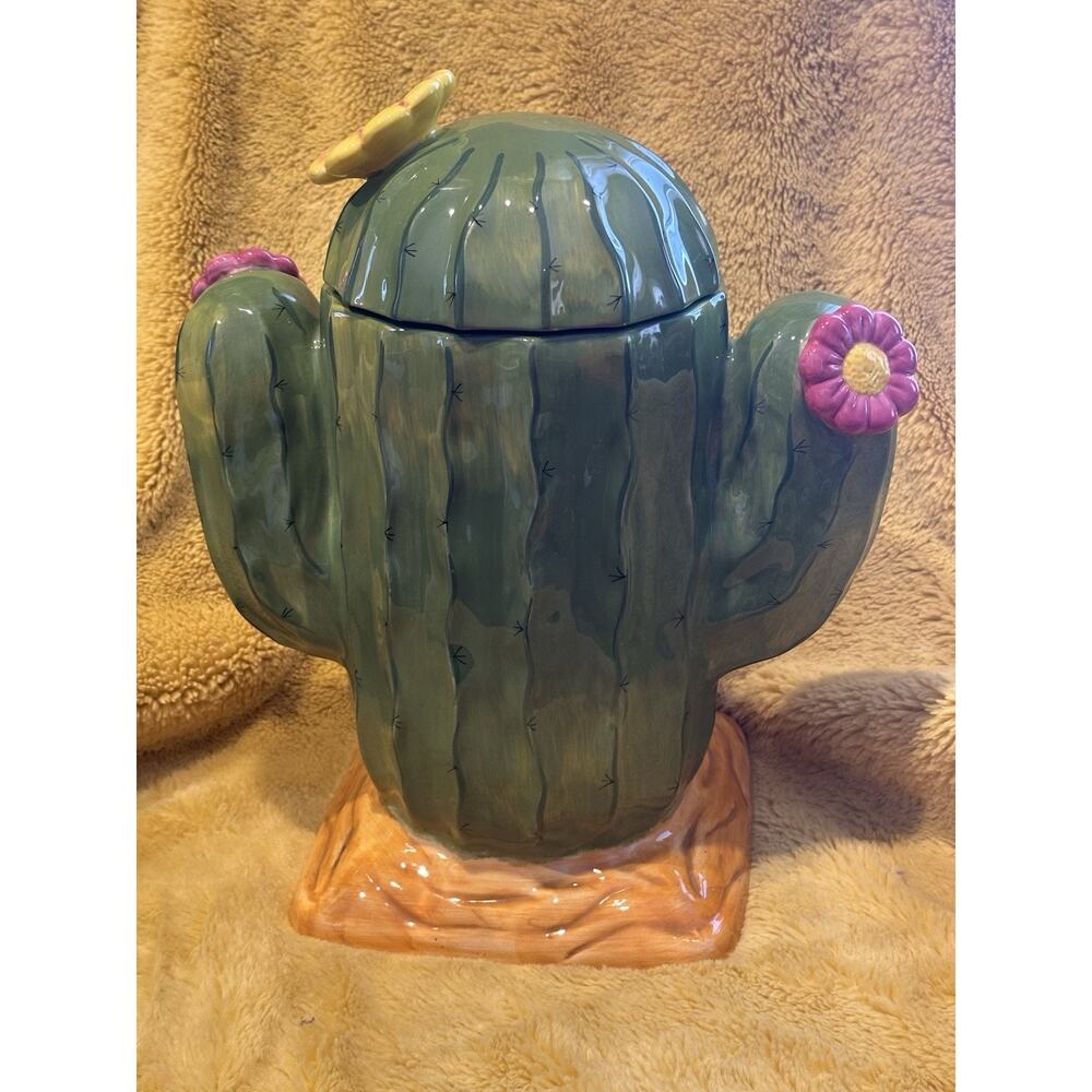 Clay Art Cactus Cookie Jar Ceramic Hand Painted Southwest Kitchen Kitchy - Picture 9 of 11